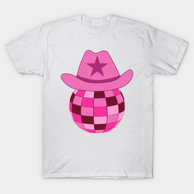 Pink Cowgirl Hat On Disco Ball T-Shirt by yasminepatterns